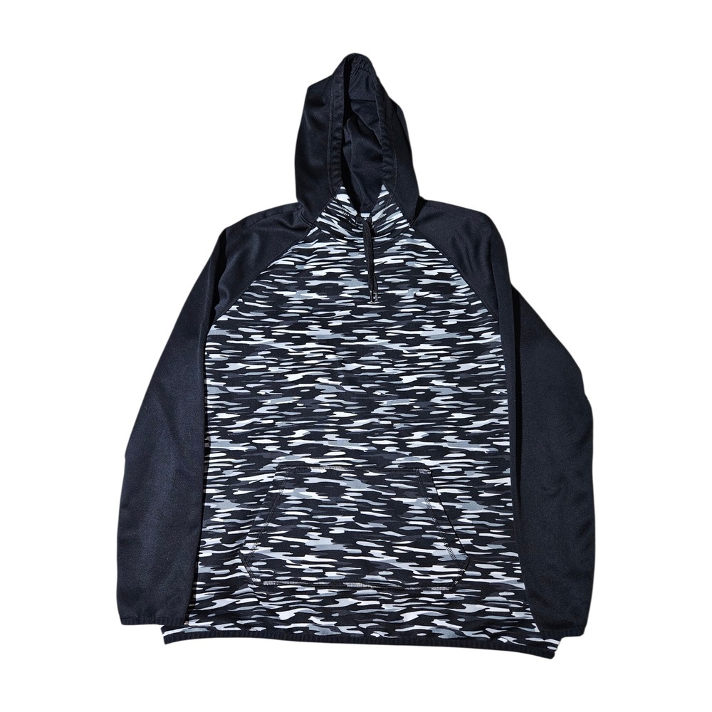 Nike Therma-Fit Hooded Pullover Black White Gray Camo Pockets Warm Athletic XL